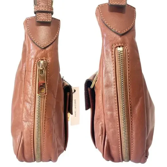 NWT Marc Jacobs Lisa Leather Shoulder Hobo Bag Multi Pockets Brown Y2K Vintage - Picture 6 of 9